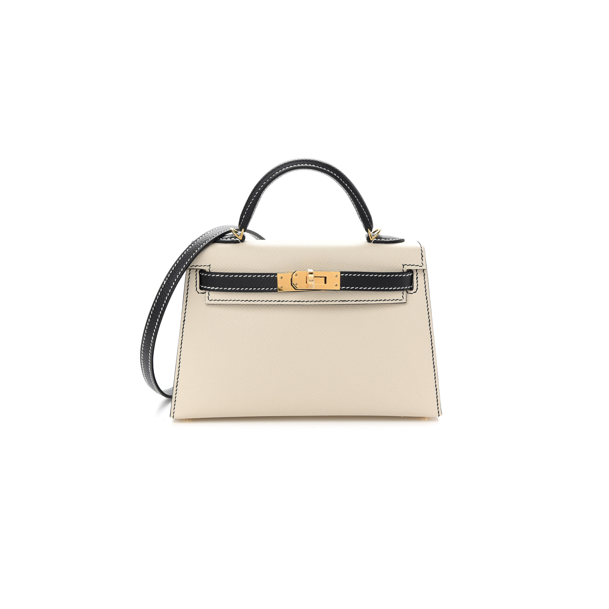 HERMÈS EPSOM HORSESHOE MINI KELLY II CRAIE BLACK (19*12*5.5cm)